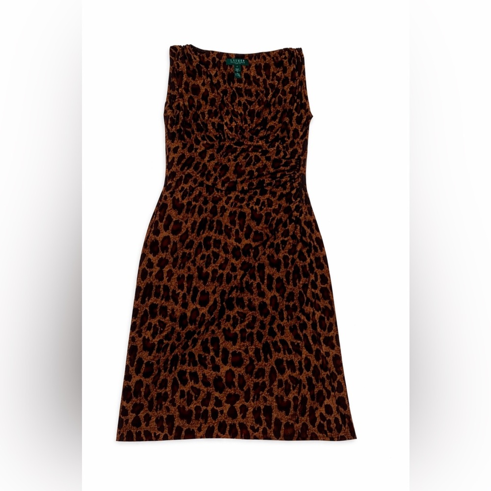 Lauren Ralph Lauren Leopard Print Ruched Sheath Dress Size 4